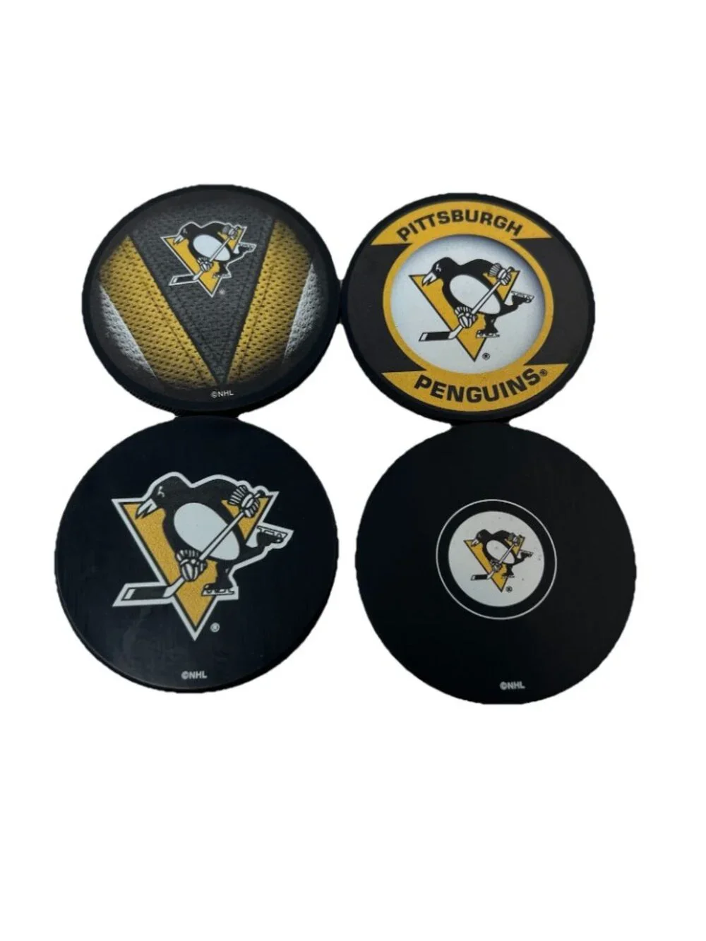 Pittsburgh Penguins Hockey Puck Coaster Set Long Neck Bottle Opener Man Cave Bar